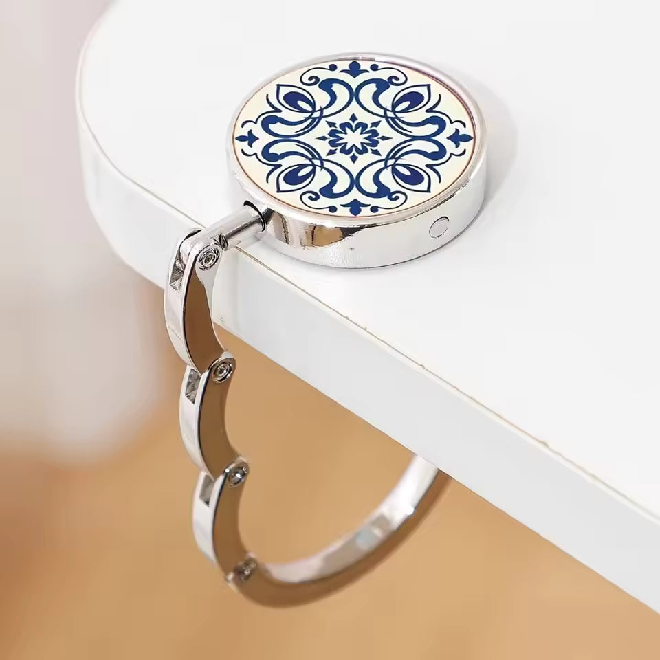 Blue floral leaves bag holder side view