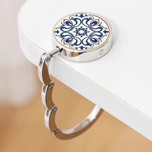 Blue floral leaves bag holder side view